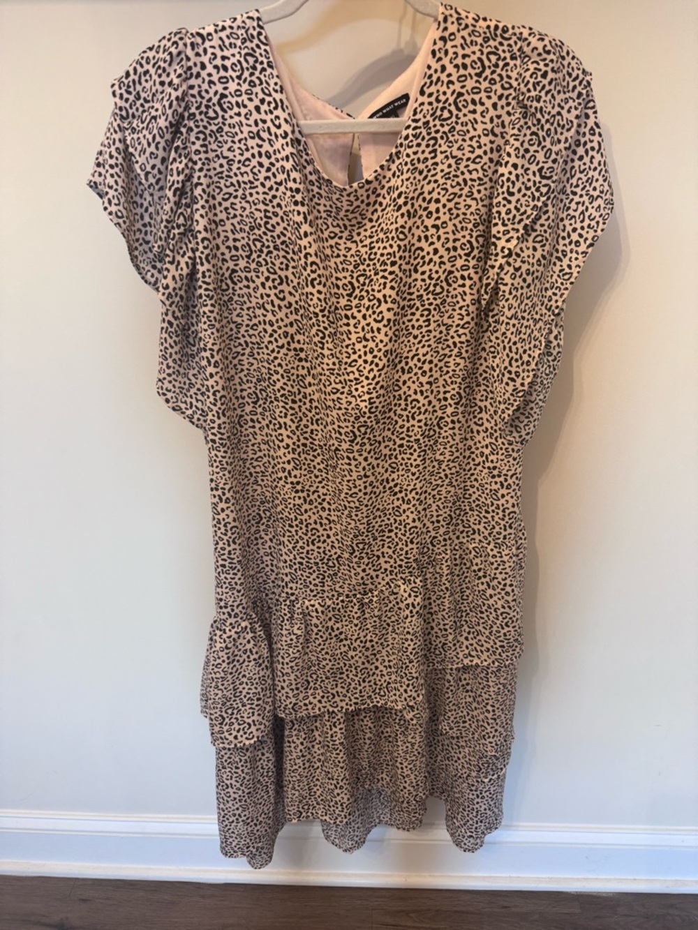 Leopard Print Ruffle Tiered Women's Dress - Beige/Black